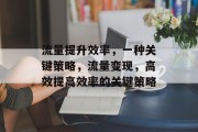 流量提升效率，一种关键策略，流量变现，高效提高效率的关键策略