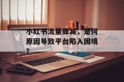 小红书流量骤减,是何原因导致平台陷入困境? 小红书流量骤减,是何原因导致平台陷入困境?