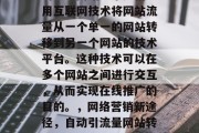 引流量网站通常是指利用互联网技术将网站流量从一个单一的网站转移到另一个网站的技术平台。这种技术可以在多个网站之间进行交互,从而实现在线推广的目的。,网络营销新途径,自动引流量网站转换功能的应用 引流量网站通常是指利用互联网技术将网站流量从一个单一的网站转移到另一个网站的技术平台。这种技术可以在多个网站之间进行交互,从而实现在线推广的目的。,网络营销新途径,自动引流量网站转换功能的应用