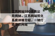 江苏网站SEO系统公司揭秘,江苏网站优化系统详细介绍,一键打造爆款网站 江苏网站SEO系统公司揭秘,江苏网站优化系统详细介绍,一键打造爆款网站