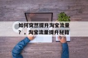 如何突然提升淘宝流量?,淘宝流量提升秘籍