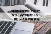 提高v流量提升的有效方法,高效引流10招,提升v流量的金钥匙! 提高v流量提升的有效方法,高效引流10招,提升v流量的金钥匙!