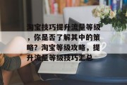 淘宝技巧提升流量等级,你是否了解其中的策略?淘宝等级攻略,提升流量等级技巧汇总 淘宝技巧提升流量等级,你是否了解其中的策略?淘宝等级攻略,提升流量等级技巧汇总