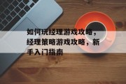 如何玩经理游戏攻略，经理策略游戏攻略，新手入门指南