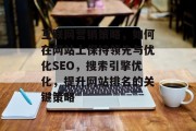 互联网营销策略,如何在网站上保持领先与优化SEO,搜索引擎优化,提升网站排名的关键策略