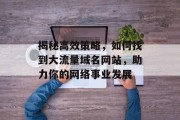 揭秘高效策略,如何找到大流量域名网站,助力你的网络事业发展 揭秘高效策略,如何找到大流量域名网站,助力你的网络事业发展