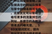 SEO网站代码优化是一种在线营销策略,旨在提高您的网站在搜索引擎中的排名和可见性。这些优化可以帮助您吸引更多的流量到您的网站,并使您的品牌获得更高的曝光度。,SEO关键词优化,提升网站可见性与排名的关键策略