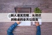 新人通关攻略，从初识到精通的全方位指南