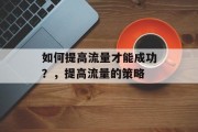 如何提高流量才能成功?,提高流量的策略