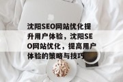 沈阳SEO网站优化提升用户体验，沈阳SEO网站优化，提高用户体验的策略与技巧