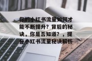 你的小红书流量如何才能不断提升?背后的秘诀,你是否知道?,提升小红书流量秘诀解析 你的小红书流量如何才能不断提升?背后的秘诀,你是否知道?,提升小红书流量秘诀解析