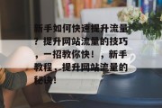 新手如何快速提升流量?提升网站流量的技巧,一招教你快!,新手教程,提升网站流量的秘诀! 新手如何快速提升流量?提升网站流量的技巧,一招教你快!,新手教程,提升网站流量的秘诀!