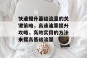 快速提升基础流量的关键策略,高速流量提升攻略,高效实用的方法来提高基础流量 快速提升基础流量的关键策略,高速流量提升攻略,高效实用的方法来提高基础流量