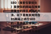 SEO(搜索引擎优化)是使你的网站在搜索结果中的排名更高的方法。以下是有关如何在BS网站上进行SEO的一些步骤和建议。,SEO基础知识,如何在您的网站上提升排名