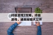 终极游戏2攻略，终极游戏，通关秘籍大公开