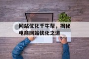 网站优化千牛帮，揭秘电商网站优化之道