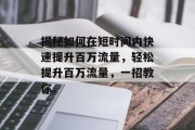 揭秘如何在短时间内快速提升百万流量，轻松提升百万流量，一招教你。
