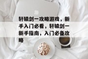 轩辕剑一攻略游戏,新手入门必看,轩辕剑一新手指南,入门必备攻略