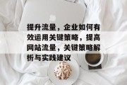 提升流量，企业如何有效运用关键策略，提高网站流量，关键策略解析与实践建议