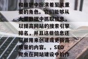 SEO爬虫在网站建设和维护中扮演着至关重要的角色。它们能够从大量数据中抓取信息,以提高网站的搜索引擎排名,并且这些信息还可以用来创建或更新高质量的内容。,SEO爬虫在网站建设中的作用及如何优化其性能 SEO爬虫在网站建设和维护中扮演着至关重要的角色。它们能够从大量数据中抓取信息,以提高网站的搜索引擎排名,并且这些信息还可以用来创建或更新高质量的内容。,SEO爬虫在网站建设中的作用及如何优化其性能