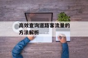 高效查询道路客流量的方法解析