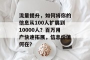 流量提升,如何将你的信息从100人扩展到10000人?百万用户快速拓展,信息价值何在? 流量提升,如何将你的信息从100人扩展到10000人?百万用户快速拓展,信息价值何在?