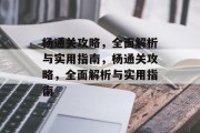 杨通关攻略,全面解析与实用指南,杨通关攻略,全面解析与实用指南 杨通关攻略,全面解析与实用指南,杨通关攻略,全面解析与实用指南