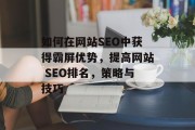 如何在网站SEO中获得霸屏优势，提高网站 SEO排名，策略与技巧