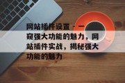 网站插件设置 - 一窥强大功能的魅力,网站插件实战,揭秘强大功能的魅力 网站插件设置 - 一窥强大功能的魅力,网站插件实战,揭秘强大功能的魅力