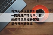 有效阅读流量提升策略—提高用户转化率，有效阅读流量提升策略，提升用户转化率