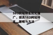 SEO网站排名优化推广,提高SEO网站排名,策略与方法