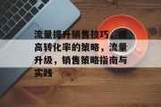 流量提升销售技巧,提高转化率的策略,流量升级,销售策略指南与实践