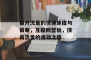 提升流量的快速速度与策略,互联网营销,提高流量的速效之路