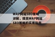 WAP网站SEO策略详解,提高WAP网站SEO策略的实用指南 WAP网站SEO策略详解,提高WAP网站SEO策略的实用指南
