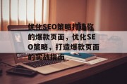 优化SEO策略打造你的爆款页面,优化SEO策略,打造爆款页面的实战指南 优化SEO策略打造你的爆款页面,优化SEO策略,打造爆款页面的实战指南
