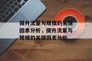 提升流量与规模的关键因素分析，提升流量与规模的关键因素分析