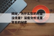 揭秘,为什么你的内容没流量?深度分析流量背后的秘密 揭秘,为什么你的内容没流量?深度分析流量背后的秘密