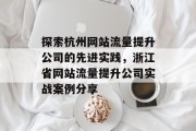 探索杭州网站流量提升公司的先进实践,浙江省网站流量提升公司实战案例分享