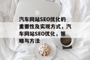 汽车网站SEO优化的重要性及实现方式,汽车网站SEO优化,策略与方法 汽车网站SEO优化的重要性及实现方式,汽车网站SEO优化,策略与方法