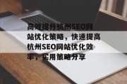 高效提升杭州SEO网站优化策略,快速提高杭州SEO网站优化效率,实用策略分享