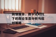 舆情报告,数字化时代下的舆论生态分析与应对策略 舆情报告,数字化时代下的舆论生态分析与应对策略