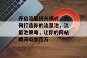 开启流量提升模式,如何打造你的流量池,流量池策略,让你的网站瞬间吸金百万