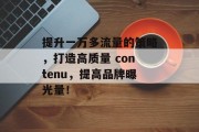 提升一万多流量的策略,打造高质量 contenu,提高品牌曝光量!