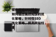 提升网站SEO排名,如何进行有针对性的优化策略,针对性SEO优化策略,提高网站权重 提升网站SEO排名,如何进行有针对性的优化策略,针对性SEO优化策略,提高网站权重
