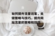 如何提升流量访客,关键策略与技巧,提升网站流量的策略和技巧 如何提升流量访客,关键策略与技巧,提升网站流量的策略和技巧
