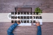 拼多多不开车没流量,揭秘电商新趋势下的流量困境与破局之道 拼多多不开车没流量,揭秘电商新趋势下的流量困境与破局之道