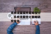 系统流量提升策略探讨，系统流量优化策略研究报告
