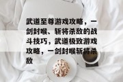 武道至尊游戏攻略,一剑封喉、斩将杀敌的战斗技巧,武道极致游戏攻略,一剑封喉斩将杀敌