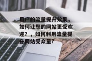 用户的流量提升效果,如何让您的网站更受欢迎?,如何利用流量提升网站受众量? 用户的流量提升效果,如何让您的网站更受欢迎?,如何利用流量提升网站受众量?