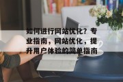 如何进行网站优化?专业指南,网站优化,提升用户体验的简单指南 如何进行网站优化?专业指南,网站优化,提升用户体验的简单指南
